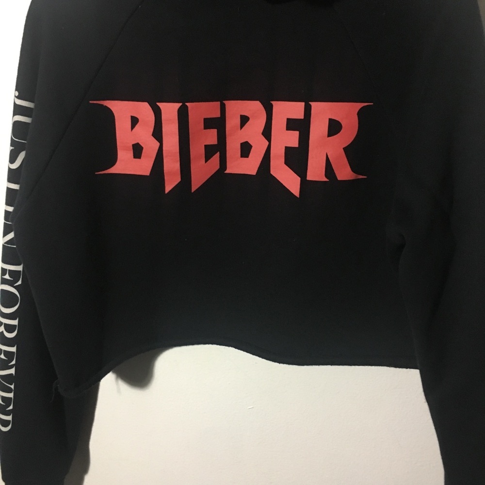 Justin Bieber tour merchandise crop top sweater